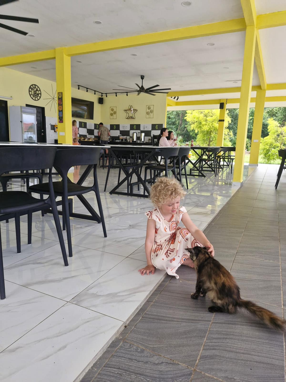 Child with resort cat